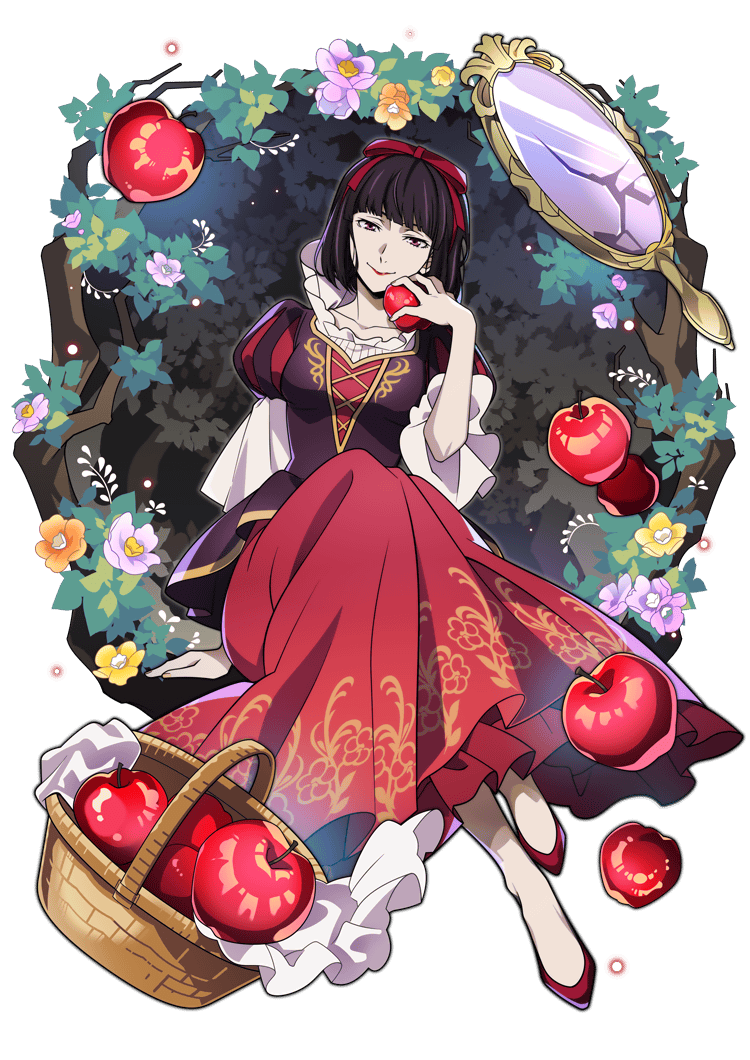 1girl apple arm_support artist_request basket black_hair blunt_bangs broken_mirror bungou_stray_dogs collarbone dress flower food frilled_dress frills fruit full_body hair_ribbon holding holding_food holding_fruit lipstick long_sleeves looking_at_viewer makeup mirror official_art puffy_sleeves purple_eyes red_apple red_dress red_footwear red_lips red_ribbon ribbon shoes short_hair sitting smile solo third-party_source transparent_background yosano_akiko