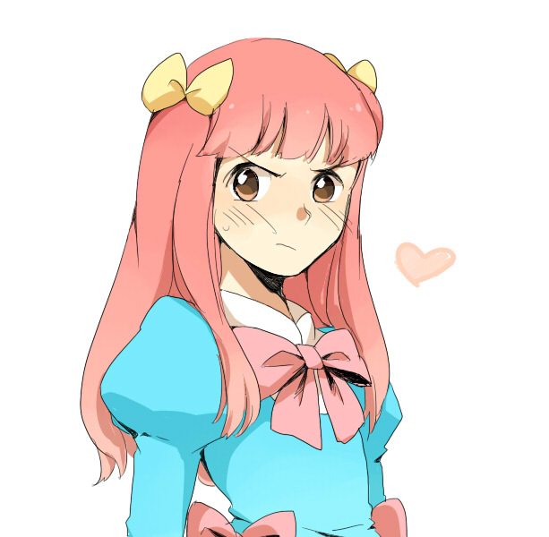 bad_id bad_pixiv_id bangs blue_dress blunt_bangs blush bow crossdressing dress hair_bow hair_ornament heart juliet_sleeves long_hair long_sleeves looking_at_viewer male_focus nts_64 otoko_no_ko pink_bow pink_hair pokemon pokemon_(anime) pokemon_bw_(anime) puffy_sleeves ribbon satomi_(pokemon) satoshi_(pokemon) sidelocks solo wig yellow_bow