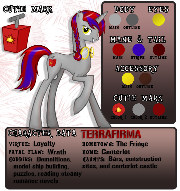 alpha_channel blue_hair braid catwhitney cutie_mark equine eyewear female feral fur goggles gray_body grey_fur hair horn horse looking_at_viewer mammal multi-colored_hair my_little_pony original_character pony red_hair solo terrafirma text two_tone_hair unicorn yellow_eyes