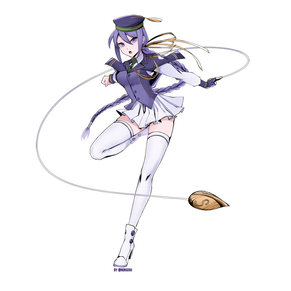 alternate_costume ankle_boots boots braid breasts capelet commentary eltnum english_commentary etherlite fingerless_gloves full_body gloves hair_between_eyes hair_ribbon hat high_heel_boots high_heels kyou_(ningiou) long_hair long_legs medium_breasts melty_blood necktie parody pleated_skirt purple_eyes purple_hair ribbon single_braid single_glove sion_eltnam_atlasia skirt solo standing standing_on_one_leg style_parody thighhighs transparent_background tsukihime twitter_username under_night_in-birth vest weapon what_if white_footwear white_legwear white_skirt zettai_ryouiki