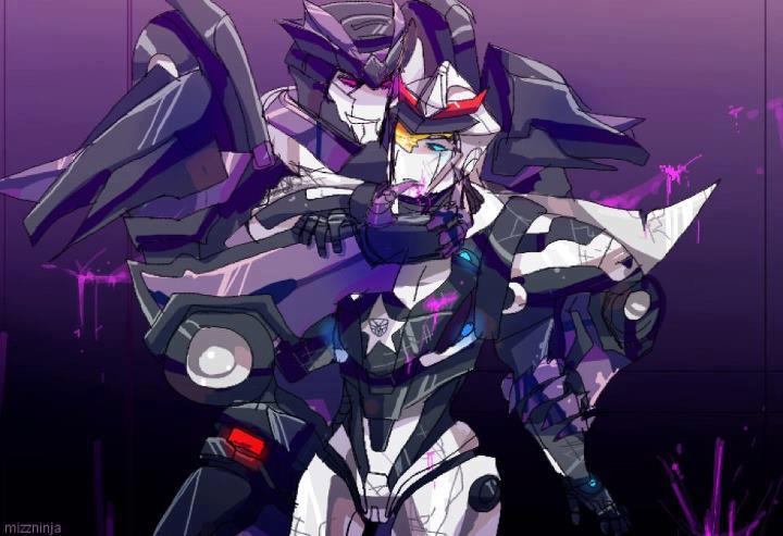 autobot_insignia barricade barricade_(character) blue_eyes claws decepticon energon grin leaking machine male mechanical not_furry police prowl prowl_(transformer) purple_eyes robot scary shade_streak transformers transformers_prime