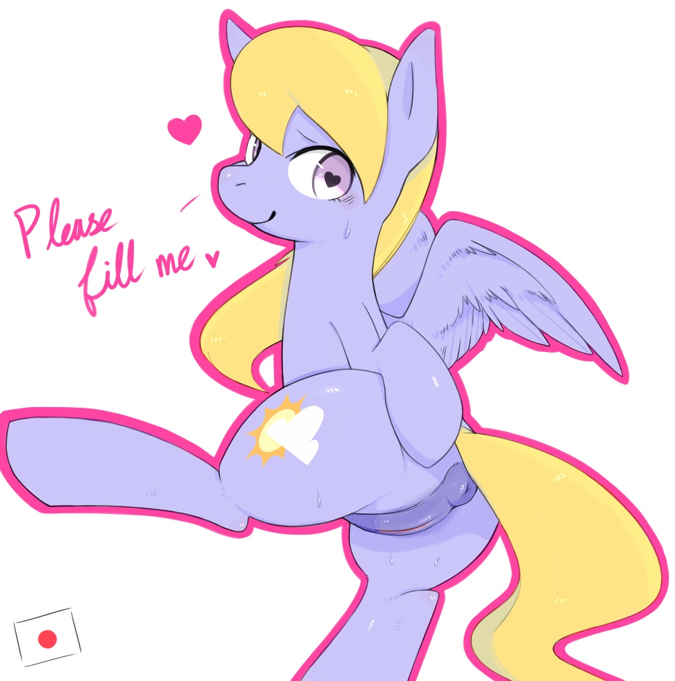 anus butt cloud_kicker_(mlp) cutie_mark equine female feral friendship_is_magic hair horse japananon looking_at_viewer looking_back mammal my_little_pony nude plain_background pony presenting presenting_hindquarters pussy solo text white_background