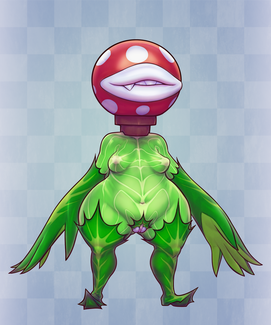 2019 areola big_lips breasts checkered_background derek_hetrick fangs featureless_feet female flora_fauna humanoid leaf lips mario_bros navel nintendo not_furry pattern_background piranha_plant plant pussy sharp_teeth short_stack simple_background small_breasts solo teeth video_games wide_hips