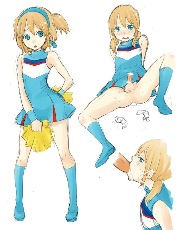 androgynous artist_request blonde_hair blue_eyes condom crossdressing fellatio heroman joey_jones labitan lina_davis lina_davis_(cosplay) penis testicles trap used_condom yaoi