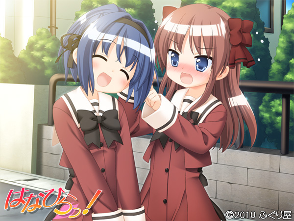 blue_eyes blue_hair blush hanahira! hanemura_kaori multiple_girls peko red_eyes red_hair sample school_uniform sono_hanabira_ni_kuchizuke_wo yuri yuuki_amane