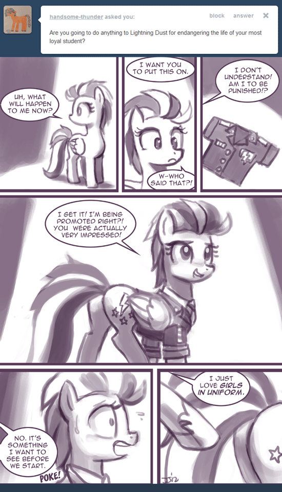 clothing english_text equine female feral friendship_is_magic hair horse john_joseco lightning_dust_(mlp) mammal monochrome my_little_pony pony princess princess_celestia_(mlp) royalty text tumblr two_tone_hair uniform