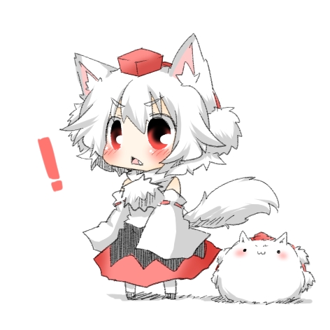 :3 animal_ears bad_id bad_pixiv_id blush fang hat inubashiri_momiji lowres mofuji open_mouth rebecca_(keinelove) red_eyes short_hair silver_hair solo tail tokin_hat touhou triangle_mouth wolf_ears wolf_tail