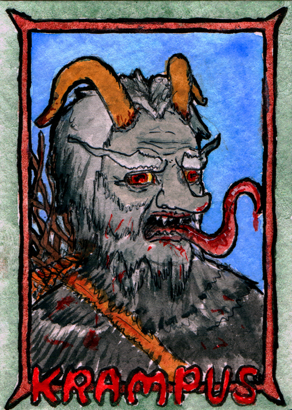 birch blood daemon demon goat_eyes goat_horns goat_man krampus long_tounge red_eyes satyr traditional_media watercolor watercolour