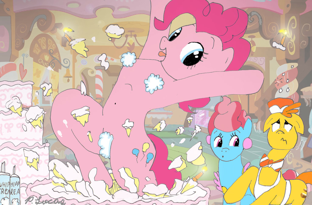 action_pose blue_eyes blue_fur bow_tie cake cutie_mark ear_piercing equine female feral food friendship_is_magic fur group hair horse male mammal mr_cake_(mlp) mrs_cake_(mlp) my_little_pony orange_fur paul_lucas piercing pink_fur pink_hair pinkie_pie_(mlp) pinup pony pose suggestive surprise
