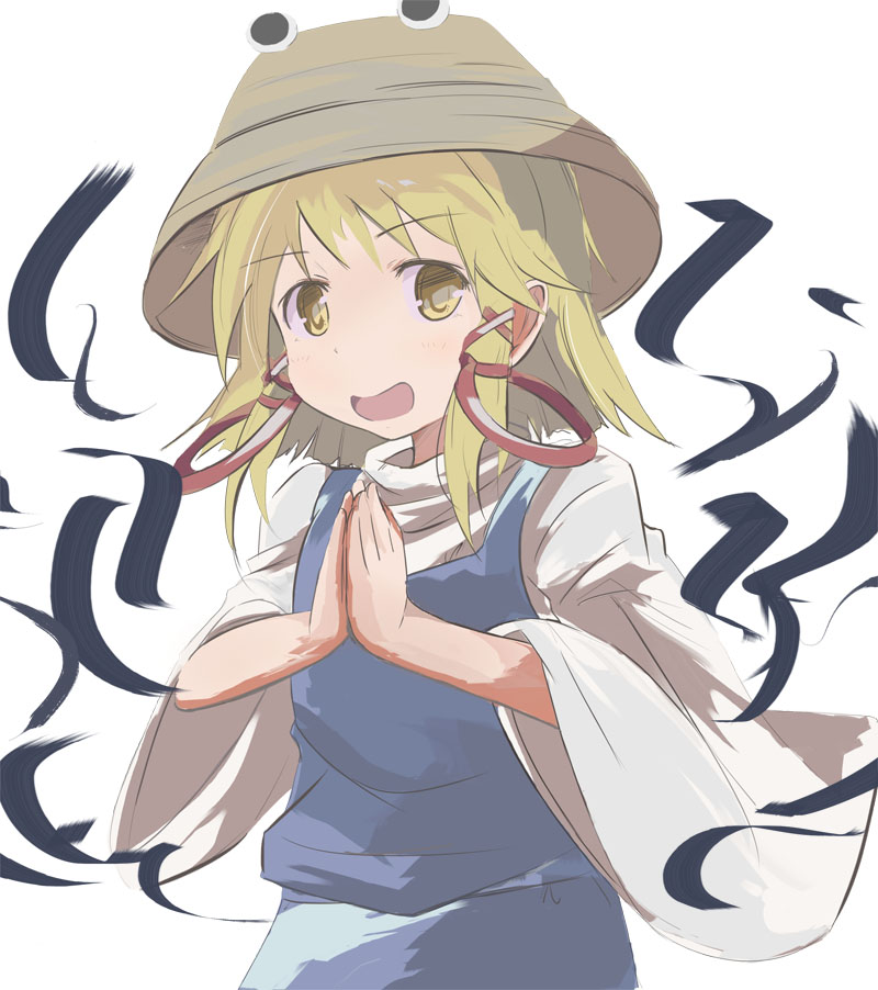 bad_id bad_pixiv_id blonde_hair dress hair_rings hands_together hat moriya_suwako own_hands_together riva0412 solo touhou wide_sleeves yellow_eyes