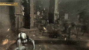 animated animated_gif battle epic explosion jumping lowres metal_gear metal_gear_(series) metal_gear_ray metal_gear_rising:_revengeance missile raiden robot sword weapon white_hair