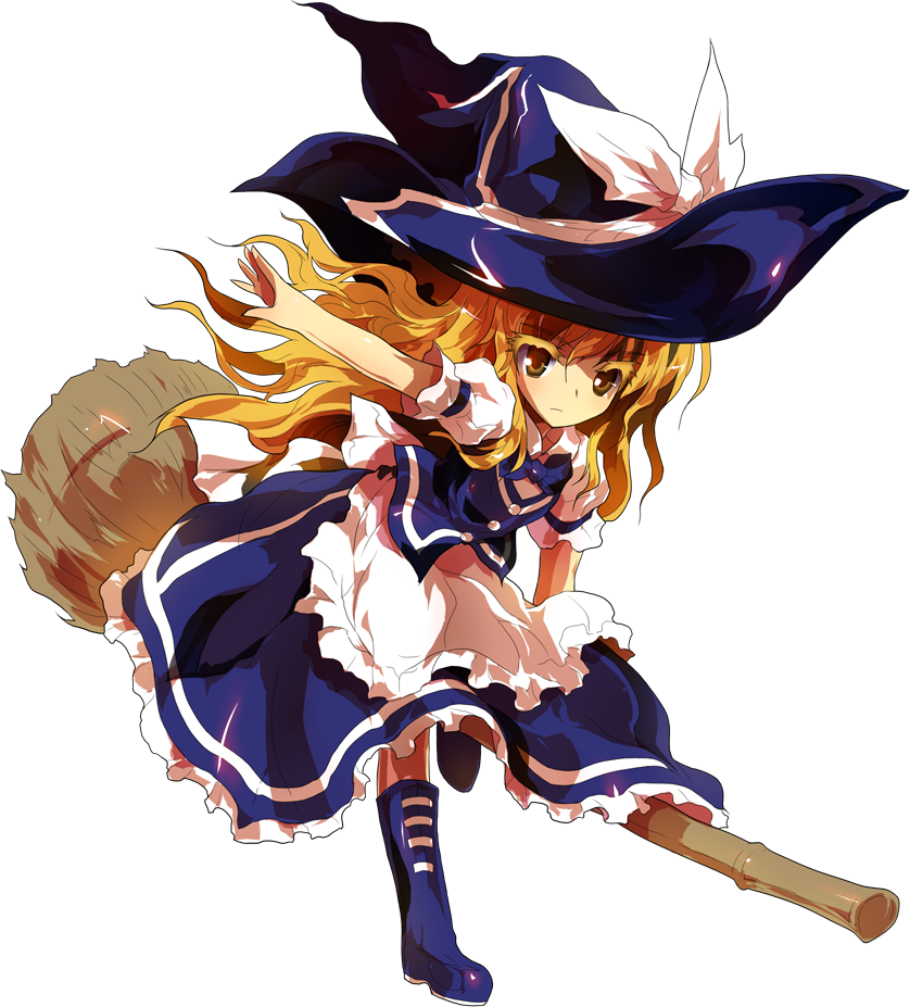 alphes apron blonde_hair boots bow broom broom_riding eyelashes full_body game_cg hat hat_bow hopeless_masquerade kirisame_marisa long_hair official_art outstretched_arm shirt short_sleeves skirt solo touhou transparent_background white_bow witch_hat yellow_eyes