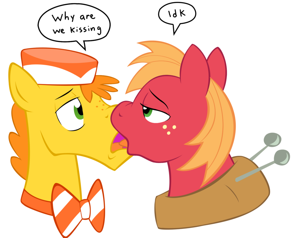 bow_tie dialog dialogue equine feral freckles friendship_is_magic fur gay green_eyes hair hat horse kissing male mammal mr_cake_(mlp) my_little_pony nannurs orange_hair pony red_fur text yellow_fur yoke