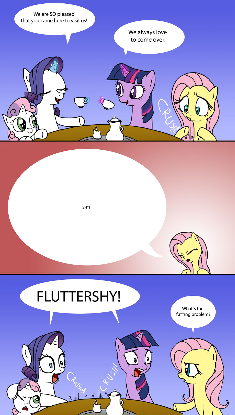 bad_language doublewbrothers female fluttershy_(mlp) friendship_is_magic my_little_pony rarity_(mlp) shocked sweetie_belle_(mlp) tea teapot twilight_sparkle_(mlp)