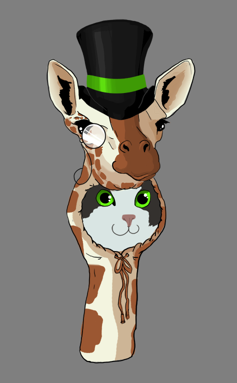 :3 ambiguous_gender black_eyes cat disguise eyewear fancy feline fursuit giraffe green_eyes grey_background hat hoodie imgur imguraffe mammal monocle plain_background top_hat