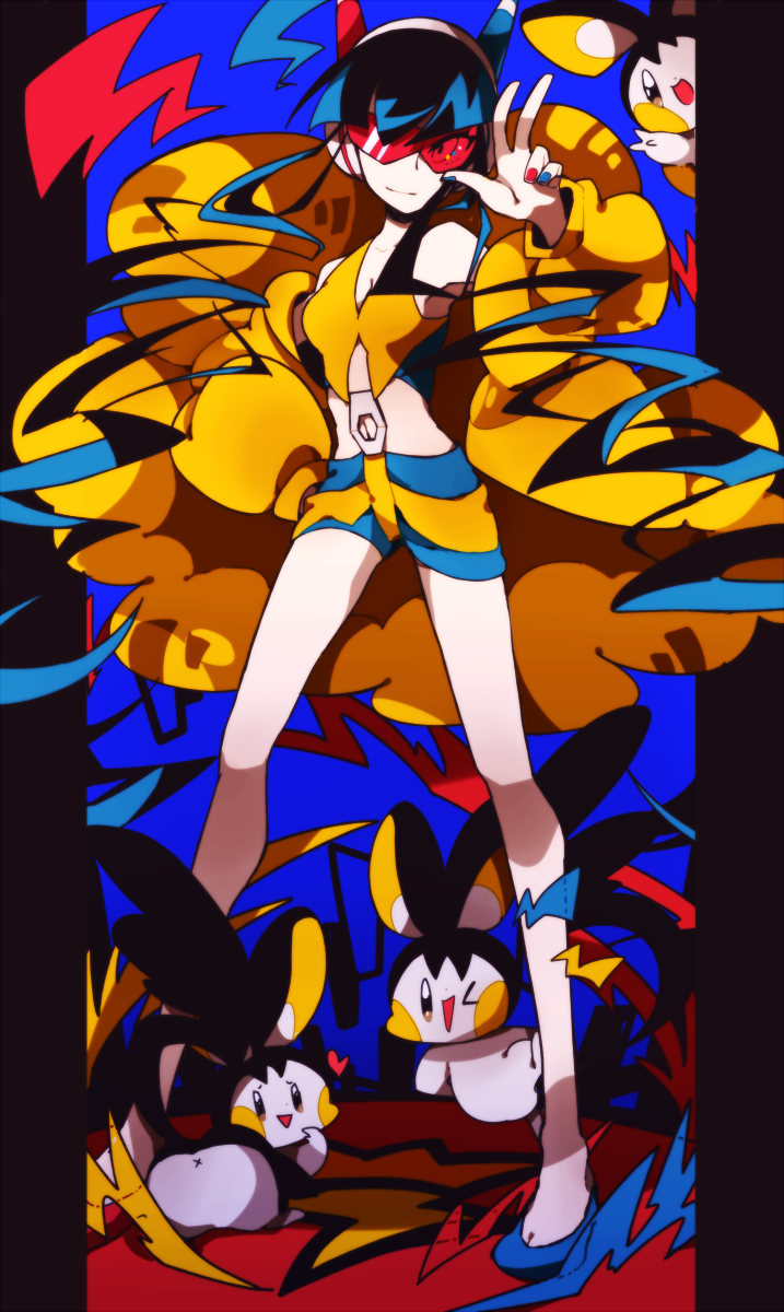 black_hair emolga glasses gym_leader headphones highres kamitsure_(pokemon) nintendo pokemon pokemon_(game) pokemon_bw2 sunglasses visor yamaarashi