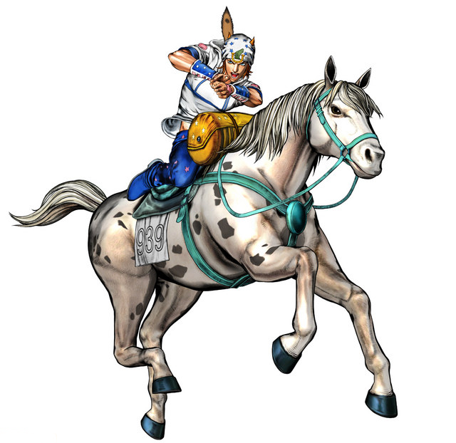 1boy blonde_hair cyber_connect_2 horse johnny_joestar jojo_no_kimyou_na_bouken official_art riding simple_background steel_ball_run