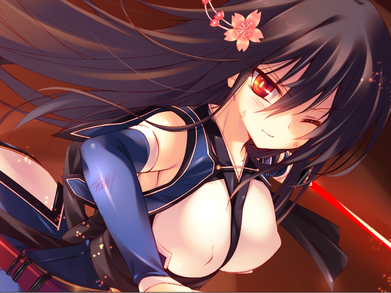 black_hair breasts female girl kotone_(zettai_saikyou_oppai_sensou) long_hair red_eyes softhouse_seal zettai_saikyou_oppai_sensou