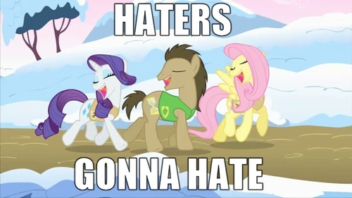 cutie_mark english_text equine female feral fluttershy_(mlp) friendship_is_magic haters_gonna_hate horn horse humor meme my_little_pony rarity_(mlp) text