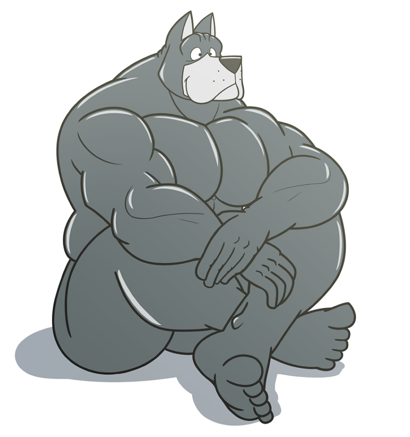 anthro biceps big_muscles canine dane dog fur great great_dane hound_(character) houndgrey lounging male mammal muscles nude pecs pose random wrestler