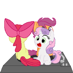 animated apple_bloom_(mlp) bow cub cutie_mark_crusaders_(mlp) equine female friendship_is_magic group hair horn low_res mammal my_little_pony pegasus purple_hair record record_player red_hair scootaloo_(mlp) spinning sweetie_belle_(mlp) tomdantherock two_tone_hair unicorn wings young