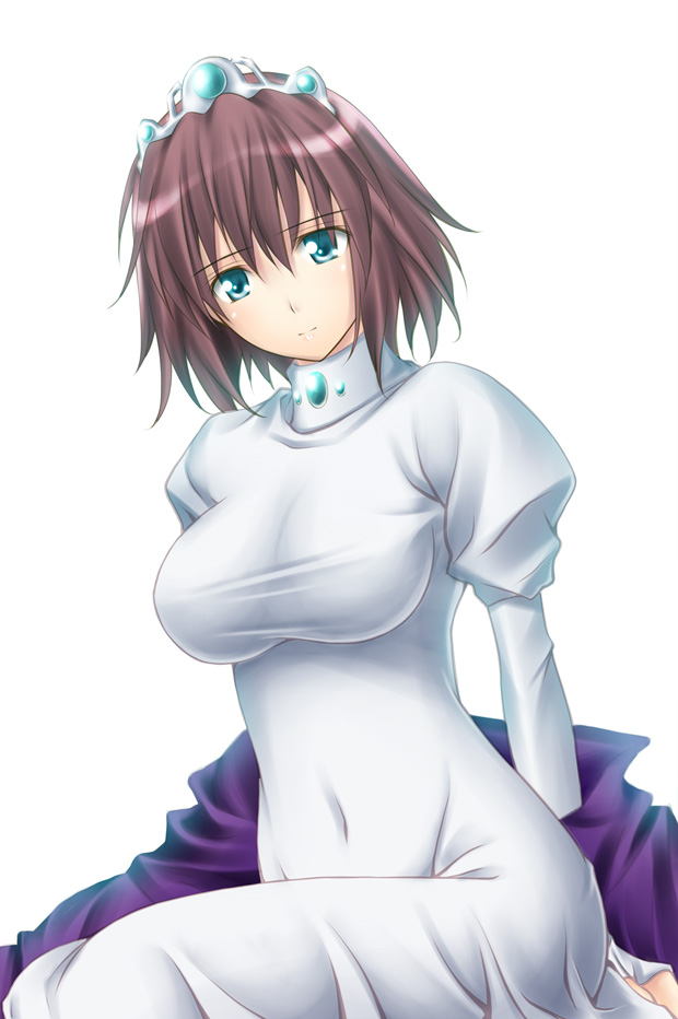 big_wednesday blue_eyes breasts brown_hair covered_navel crown henrietta_de_tristain impossible_clothes impossible_shirt large_breasts shirt solo taut_clothes taut_shirt zero_no_tsukaima