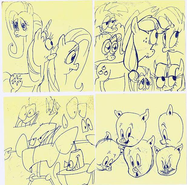 applejack_(mlp) applejack_(mp) art creepy crying cutie_mark female feral fluttershy_(mlp) friendship_is_magic hair horn looking_at_viewer looney_tunes machine male mechanical my_little_pony open_mouth pinkie_pie_(mlp) porky porky_pig raimbow_dash_(mlp) rainbow_dash_(mlp) robot smile traditional traditional_media twilight_sparkle_(mlp) warner_brothers what what_has_science_done