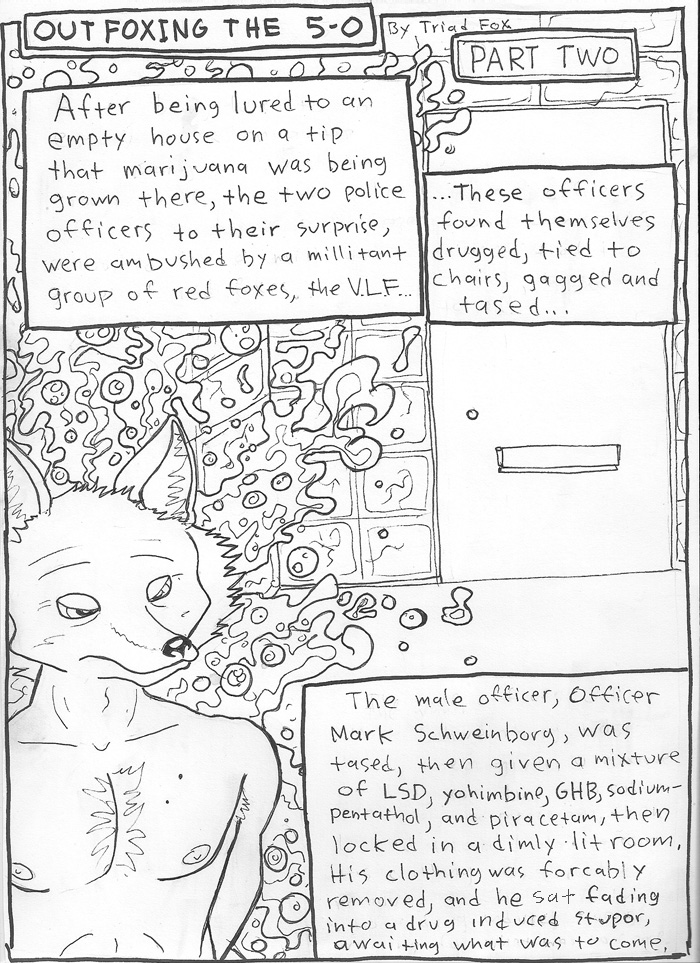 bondage bound canine comic cops drugs mammal outfoxing_the_5-0 police police_officer triadfox tripping_balls wolf