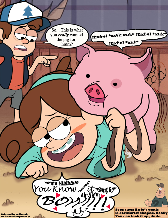 blush braces child dipper_pines female feral gravity_falls human human_on_feral interspecies mabel_pines male mammal mr._waddles pig porcine redhand soos straight waddles young