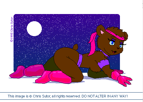 all_fours anthro bear blue_eyes boots breasts brown brown_fur butt chris_sutor classic classy crawling female fur gloves looking_at_viewer mammal moon night nipples nude open_mouth pink pink_clothing smile stars vintage