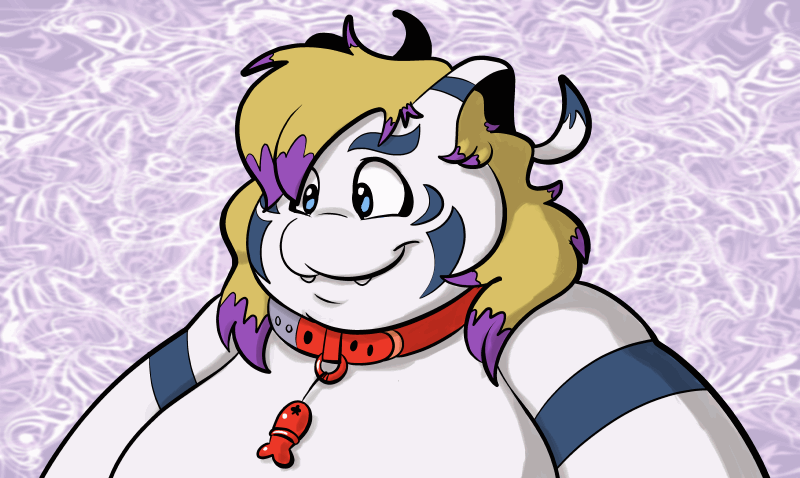 after_transformation animated bandai_namco bell bell_collar blonde_hair blue_eyes collar digimon digimon_(species) fangs gomamon hair implied_transformation male overweight overweight_male pngtuber teeth transformation trevor-fox trevor-fox_(character) white_body