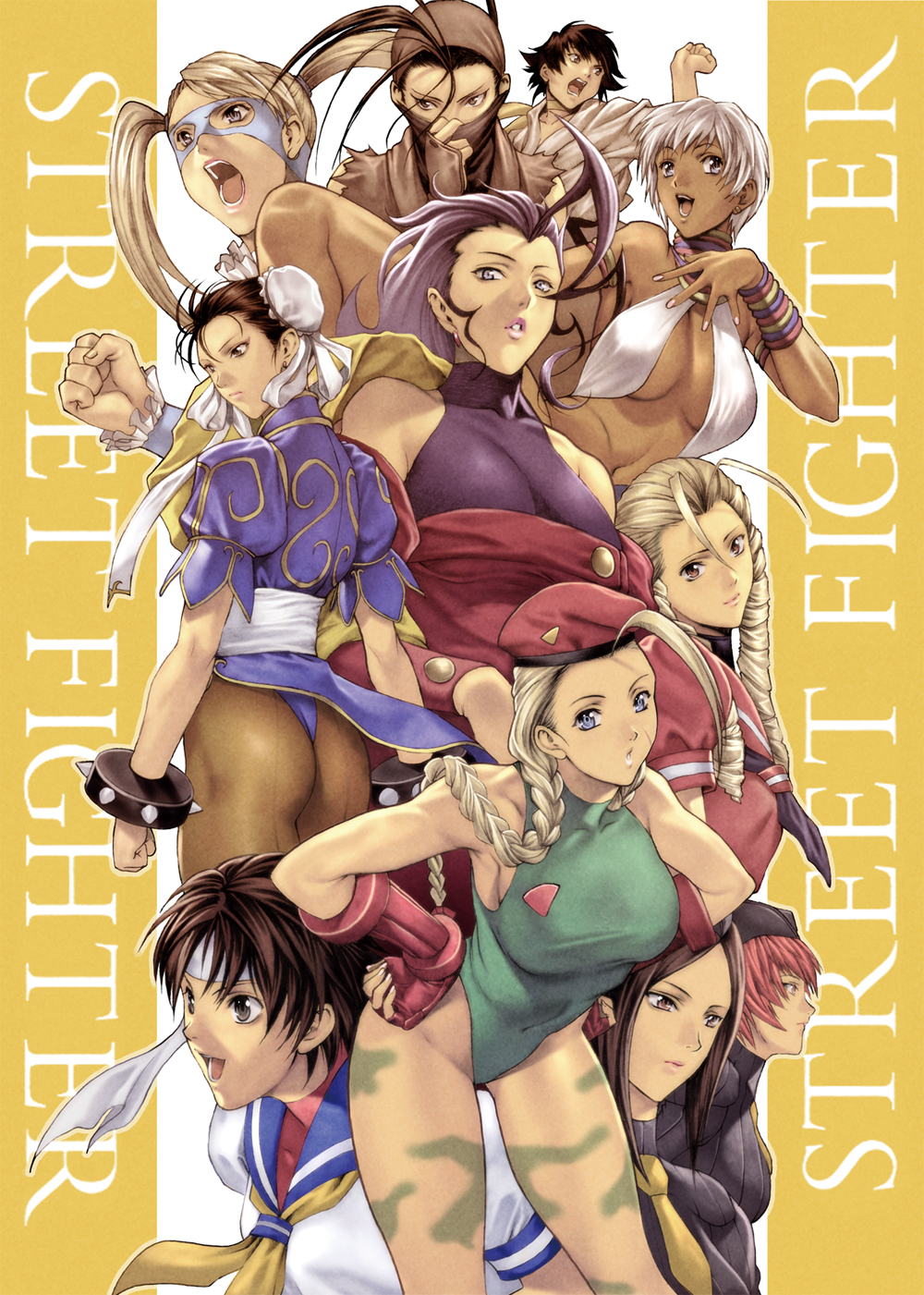 6+girls antenna_hair armpits ass back bare_shoulders beret black_eyes black_hair blonde_hair blue_eyes bracelet braid breasts brown_eyes brown_hair cammy_white capcom china_dress chinese_clothes chun-li cleavage dark_skin double_bun dress drill_hair earrings elena fingerless_gloves gloves hand_on_hips hat headband highres homare_(fool's_art) homare_(fool's_art) huge_ass ibuki ibuki_(street_fighter) jewelry juli juni kanzuki_karin kasugano_sakura kicking large_breasts legs leotard lipstick long_hair looking_at_viewer makeup makoto makoto_(street_fighter) mask multiple_girls necktie open_mouth pantyhose purple_eyes purple_hair rainbow_mika red_eyes red_hair rose_(street_fighter) school_uniform serious short_hair smile spiked_bracelet spikes standing street_fighter street_fighter_iii street_fighter_iii:_3rd_strike street_fighter_zero street_fighter_zero_3 street_fighter_zero_iii thighs twintails underboob white_hair