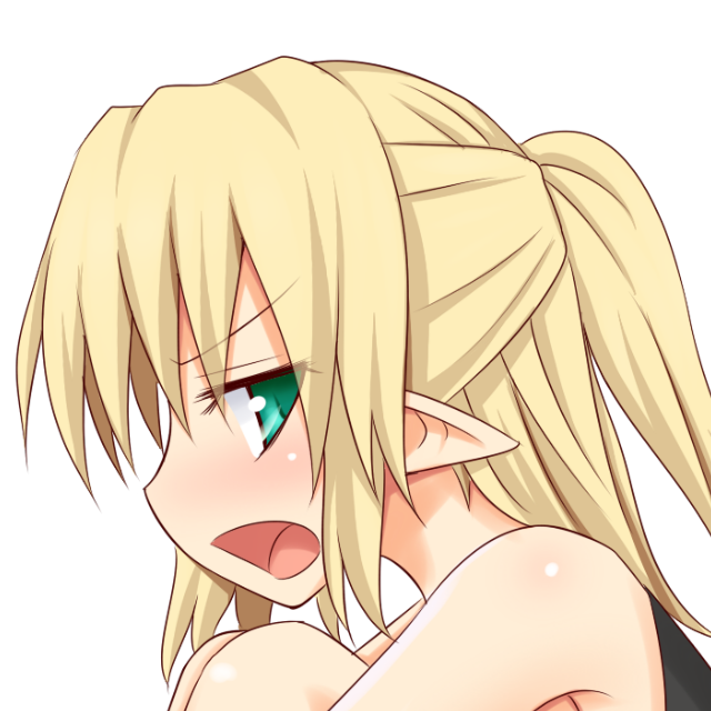 1girl blonde_hair commentary_request from_side gin'you_haru green_eyes half_updo looking_at_viewer mizuhashi_parsee open_mouth pointy_ears profile_picture simple_background solo touhou upper_body v-shaped_eyebrows white_background