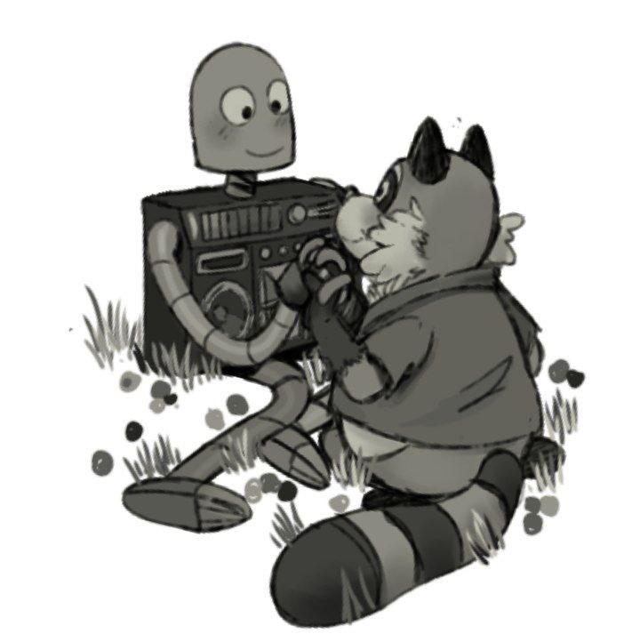 2024 anthro biped blush clothing duo hand_holding hxboox03 machine male mammal procyonid raccoon rascal_(robot_dreams) robot robot_(robot_dreams) robot_dreams shirt sitting slightly_chubby topwear