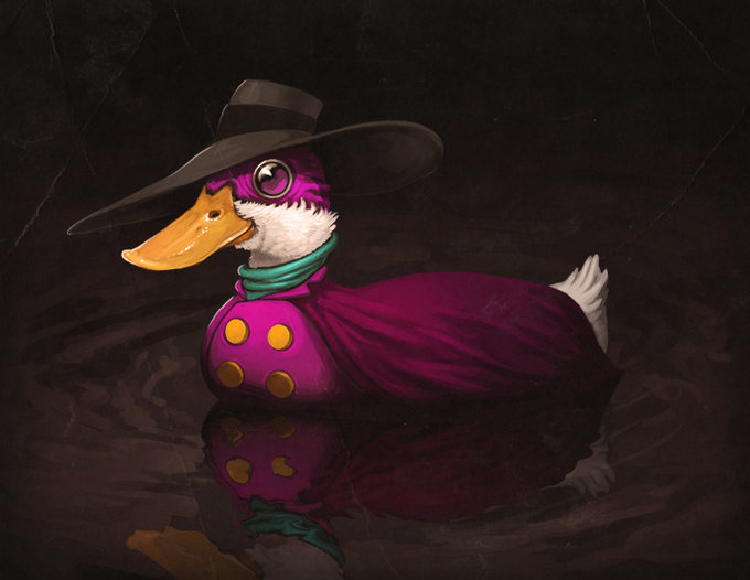 avian cape cartoon clothing darkwing_duck disney duck feral floating hat hero mallard mask mike_mitchell reflection solo water