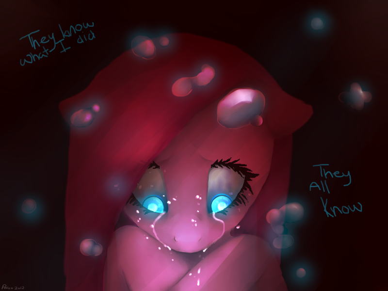 blue_eyes crying english_text equine female feral friendship_is_magic glowing glowing_eyes horse mammal my_little_pony pinkamena_(mlp) pinkie_pie_(mlp) pony sad signature solo text unknown_artist xxpoizenxx