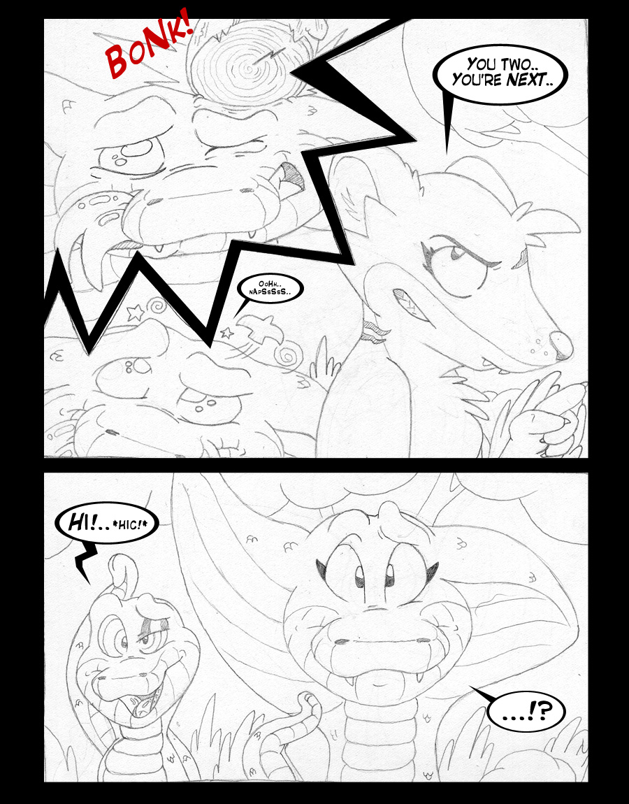 2011 albino blind bonk_(sound_effect) buckteeth club_(weapon) cobra comic dialogue disability english_text eyelashes fangs female feral forked_tongue fur group hair hassi_(tacokurt) herpestid hiccup_(sound) hiccuping jajuka male male/female male/male mammal melee_weapon mongoose onomatopoeia open_mouth reptile roma_(tacokurt) scales scalie snake snake_hood sound_effects ssana_(tacokurt) tacokurt teeth text tongue trio weapon