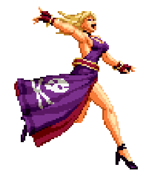 1girl 90s animated animated_gif blonde_hair bonne_jenet breasts dress fatal_fury game garou_mark_of_the_wolves high_heels lowres mark_of_the_wolves neo_geo pixel_art running shoes sideboob snk solo