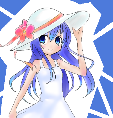 blue_eyes blue_hair dress hat izumi_kanata long_hair lowres lucky_star non-web_source solo