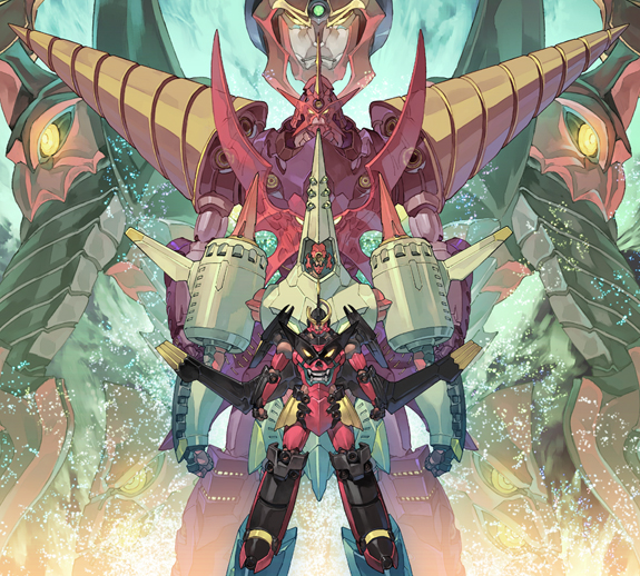 chouginga_gurren-lagann drill epic gurren-lagann mecha no_humans official_art size_difference space super_robot tengen_toppa_gurren-lagann_(mecha) tengen_toppa_gurren_lagann yoshinari_you