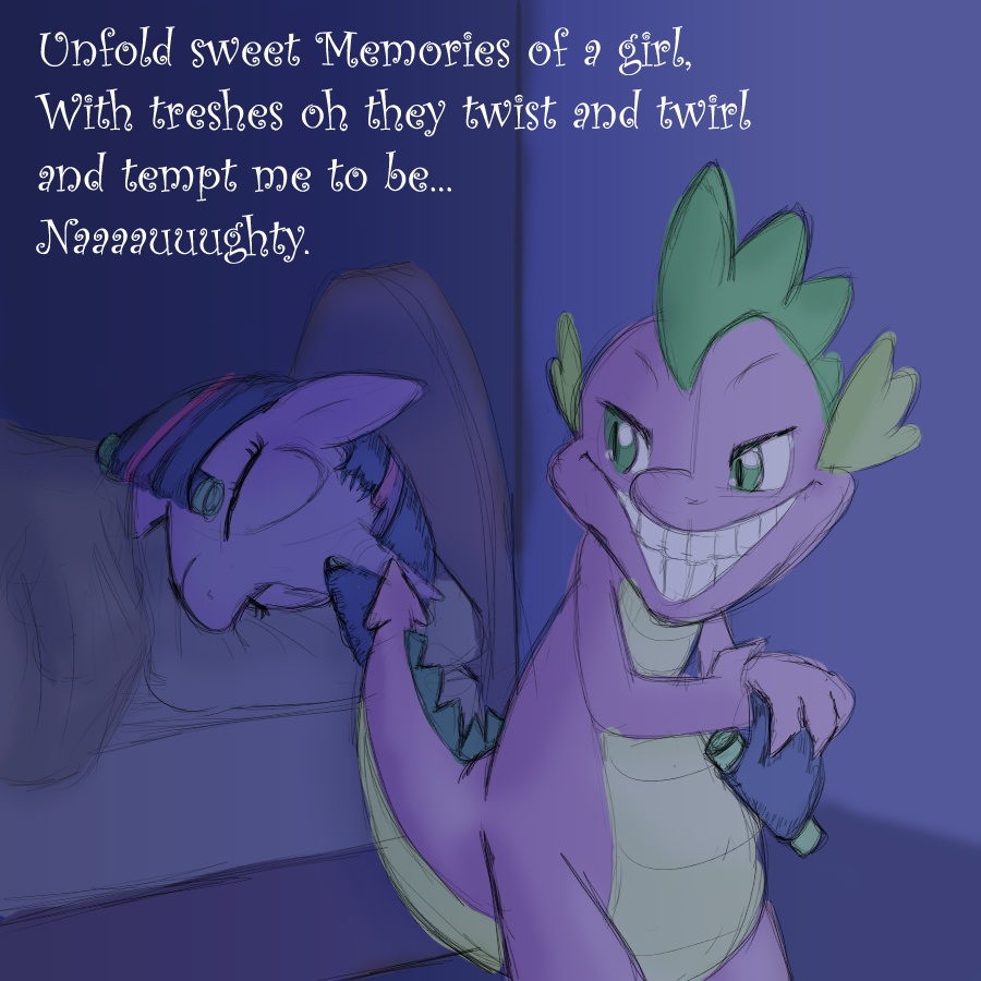 2012 avoid_posting bed courage_the_cowardly_dog dragon equine eyes_closed fallenarts freaky_fred friendship_is_magic green_eyes hair haircut horn horse my_little_pony parody pink_hair pony purple_hair sleeping smile spike_(mlp) twilight_sparkle_(mlp) two_tone_hair unicorn