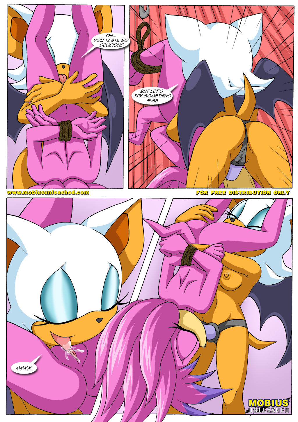 anthro bound breasts comic dialog dildo female forced julie-su lesbian mobius_unleashed nude oral oral_sex rape rouge_the_bat sega sex sex_toy sonic_(series) strapon text