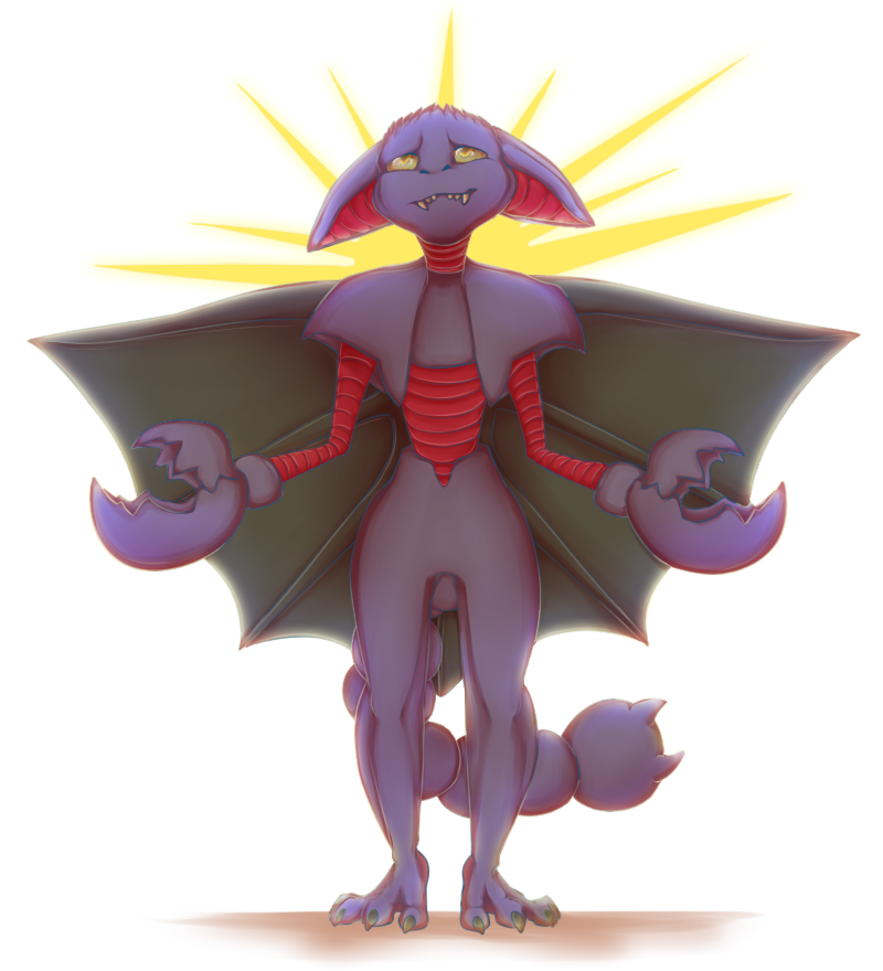 2016 4_toes alpha_channel ambiguous_gender anthro fangs gliscor looking_up lurry membranous_wings nintendo pincers pok&eacute;mon pok&eacute;mon_(species) purple_body simple_background solo standing toes transparent_background video_games wings
