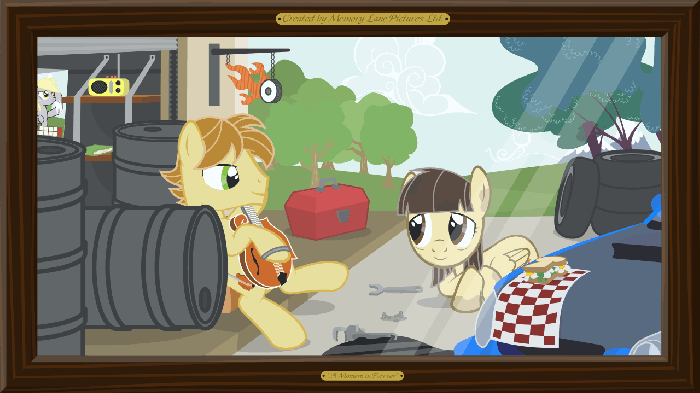 barrel duo equine female feral food friendship_is_magic garage horse instrument male mammal mandopony my_little_pony oil_barrel pegasus pony radio tire tire's tool unknown_artist who's_that_pony? wild_fire_(mlp) wildfire_(mlp) wings
