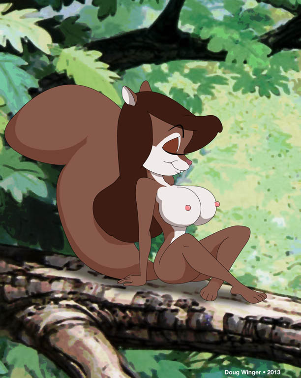 2013 anthro big_breasts breasts brown_hair doug_winger eyes_closed female hair mammal nipples nude rodent smile solo squirrel