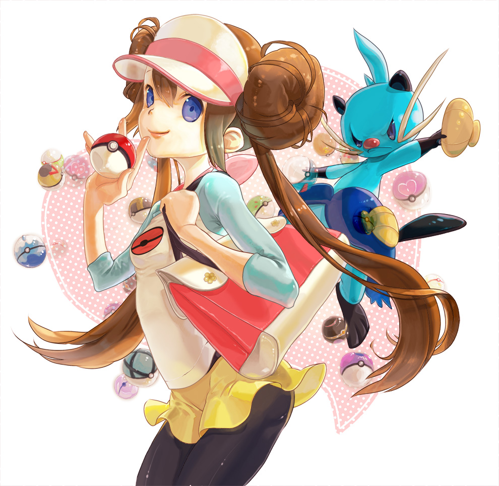 black_legwear blue_eyes breasts brown_hair dewott dive_ball double_bun fast_ball friend_ball gen_5_pokemon great_ball heal_ball level_ball lips long_hair love_ball luxury_ball master_ball mei_(pokemon) nest_ball net_ball nokuran pantyhose poke_ball poke_ball_(generic) pokemon pokemon_(creature) pokemon_(game) pokemon_bw2 raglan_sleeves shorts small_breasts smile twintails ultra_ball visor_cap