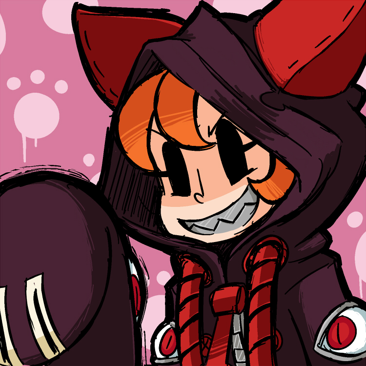 animal_ears animal_hood bad_id bad_pixiv_id blazblue cat_ears cat_hood cosplay extra_eyes eye_socket eyes fake_animal_ears gias-ex-machella grin hood hoodie mechanical_arms orange_hair peacock_(skullgirls) red_eyes ribbon sharp_teeth short_hair skullgirls smile solo taokaka taokaka_(cosplay) teeth