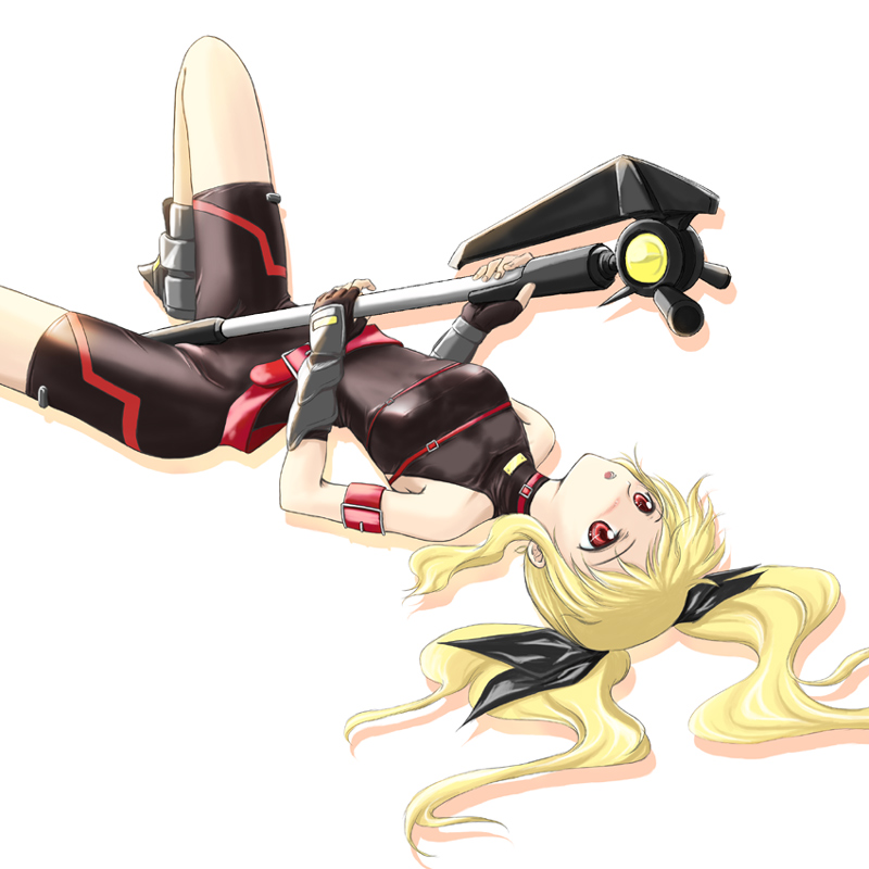 :o ankle_boots arm_strap armor axe bad_id bad_pixiv_id bardiche bare_shoulders belt beltbra black_gloves blonde_hair blush bodysuit boots breasts buckle chiaki_lsd clothed_masturbation collar crotch_rub dutch_angle elbow_gloves fate_testarossa fingerless_gloves from_above gauntlets gloves greaves hair_ribbon hair_spread_out holding holding_weapon knee_up long_hair looking_up loose_belt lying lyrical_nanoha magical_girl mahou_shoujo_lyrical_nanoha mahou_shoujo_lyrical_nanoha_a's masturbation moaning on_back open_mouth polearm red_eyes ribbon shadow sidelocks small_breasts solo spread_legs turtleneck weapon