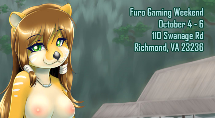 abluedeer advertisement breasts brown_hair card english_text female fgw furoticon games gaming green_eyes hair jewelry long_hair looking_at_viewer necklace nipples nude richmond tcg text weekend