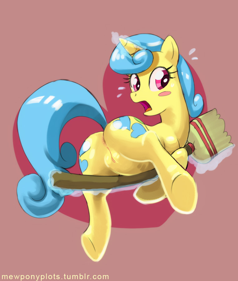 &lt;3 2013 anus blue_hair blush broom cutie_mark english_text equine female feral friendship_is_magic fur hair horn ipan lemon_hearts lemon_hearts_(mlp) magic mammal mew_(artist) my_little_pony purple_eyes pussy solo text unicorn yellow_fur